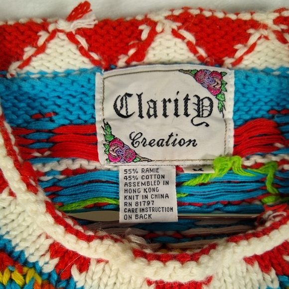 Women's Clarity Creations Hand Knit Colorful Artistic Cheerful Soft Sweater Med. - Picture 4 of 12
